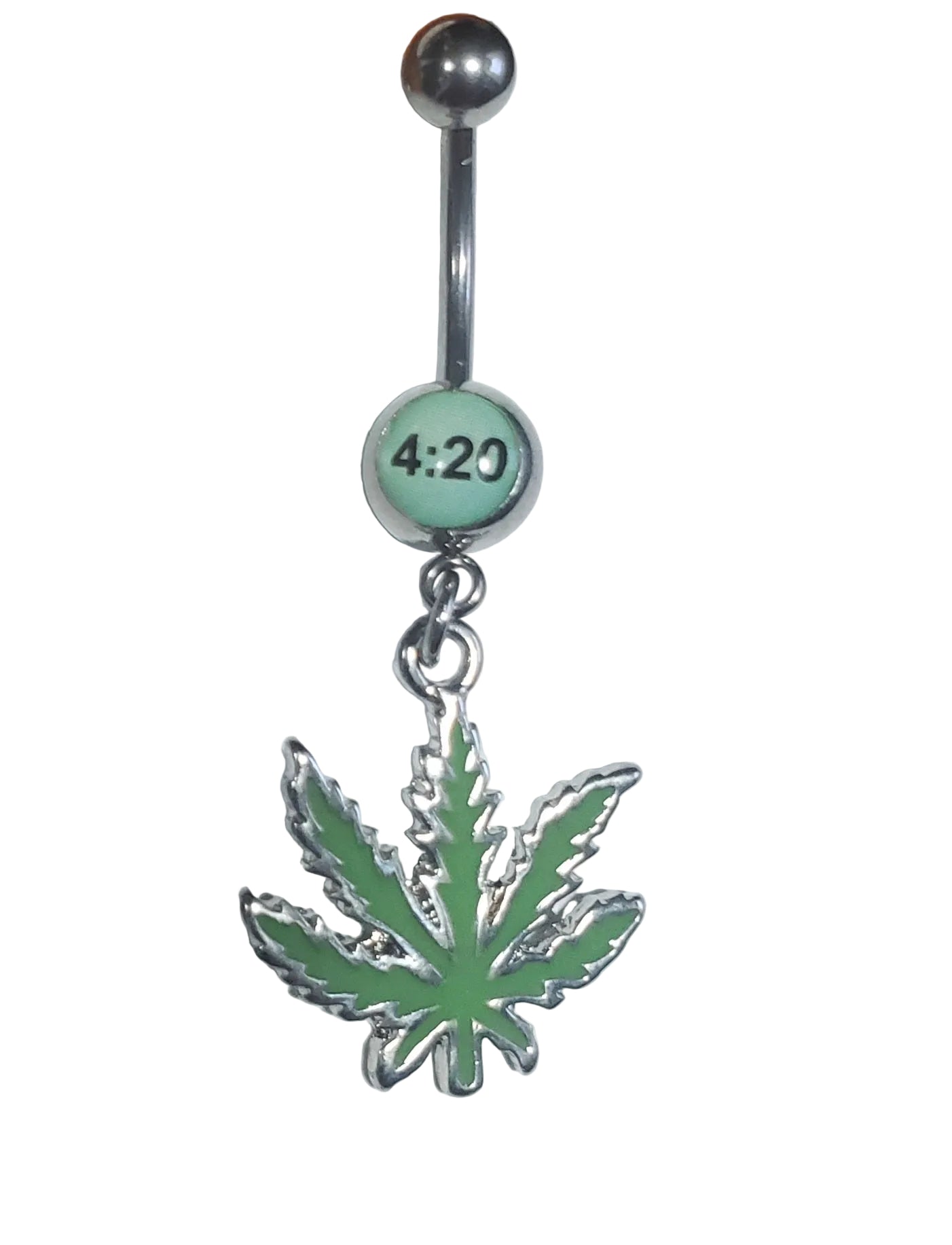420 Green Leaf Belly Button Ring in 316l stainless steel.