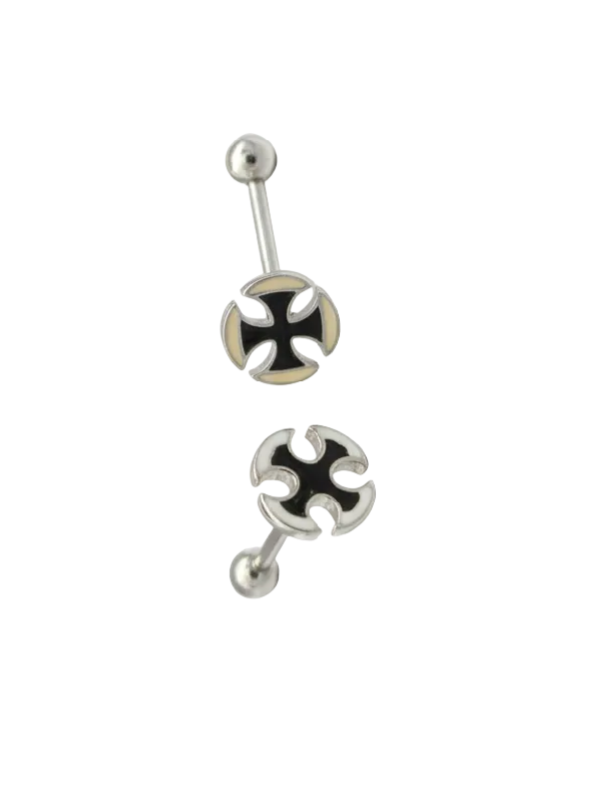 Maltese Cross belly button ring & tongue barbell set in 316L stainless steel