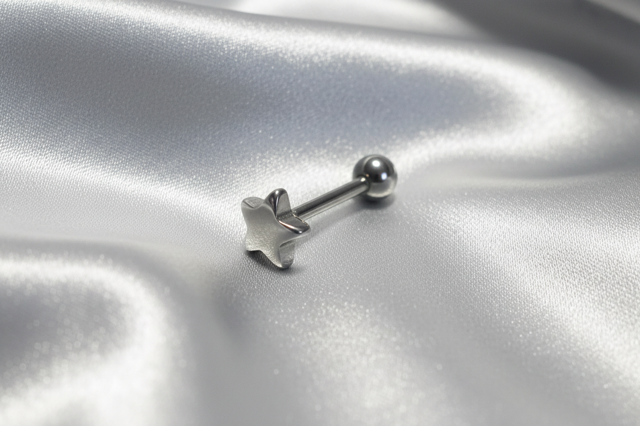 Star tongue barbell in 316l stainless steel