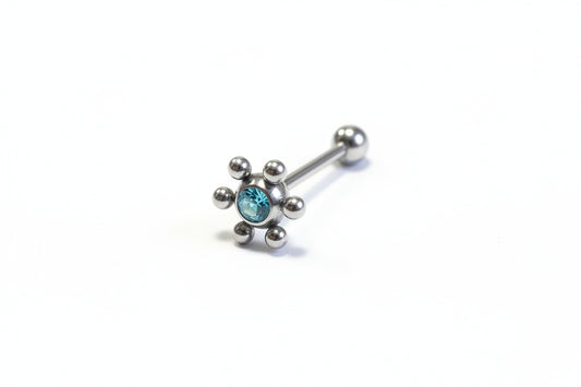 Aqua Crystal tongue barbell in 316l stainless steel