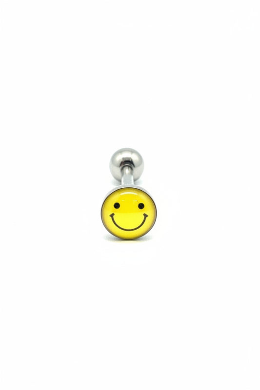 Yellow Happy Face tongue barbell - 316l stainless steel
