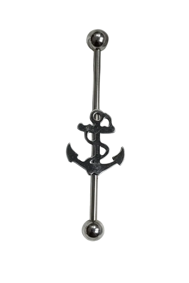 Anchor Industrial Ear Barbell in 316L stainless steel upright position