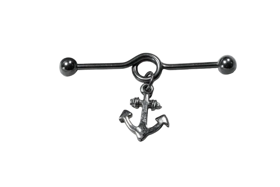 Dangling Anchor Industrial Ear Barbell in 316l stainless steel 