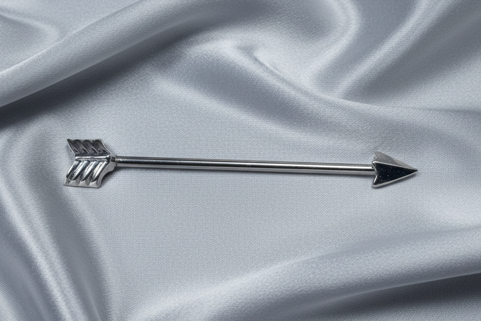Arrowhead Industrial Ear Barbell in 316l stainless steel horizonal angle