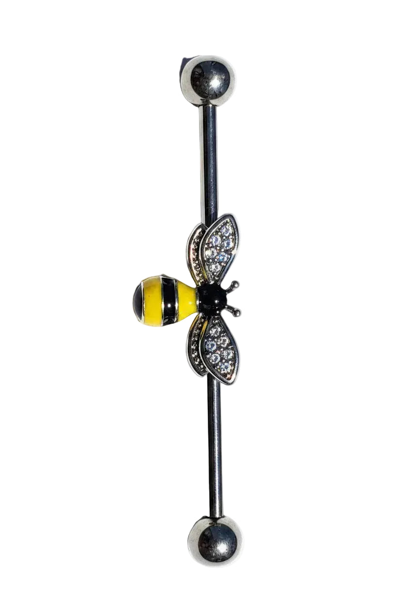 Honey Bee Industrial Ear Barbell in 316l stainless steel right facing view.