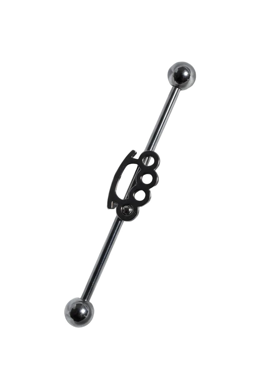 Brass Knuckles Industrial Ear Barbell in 316l stainless steel vertical right view