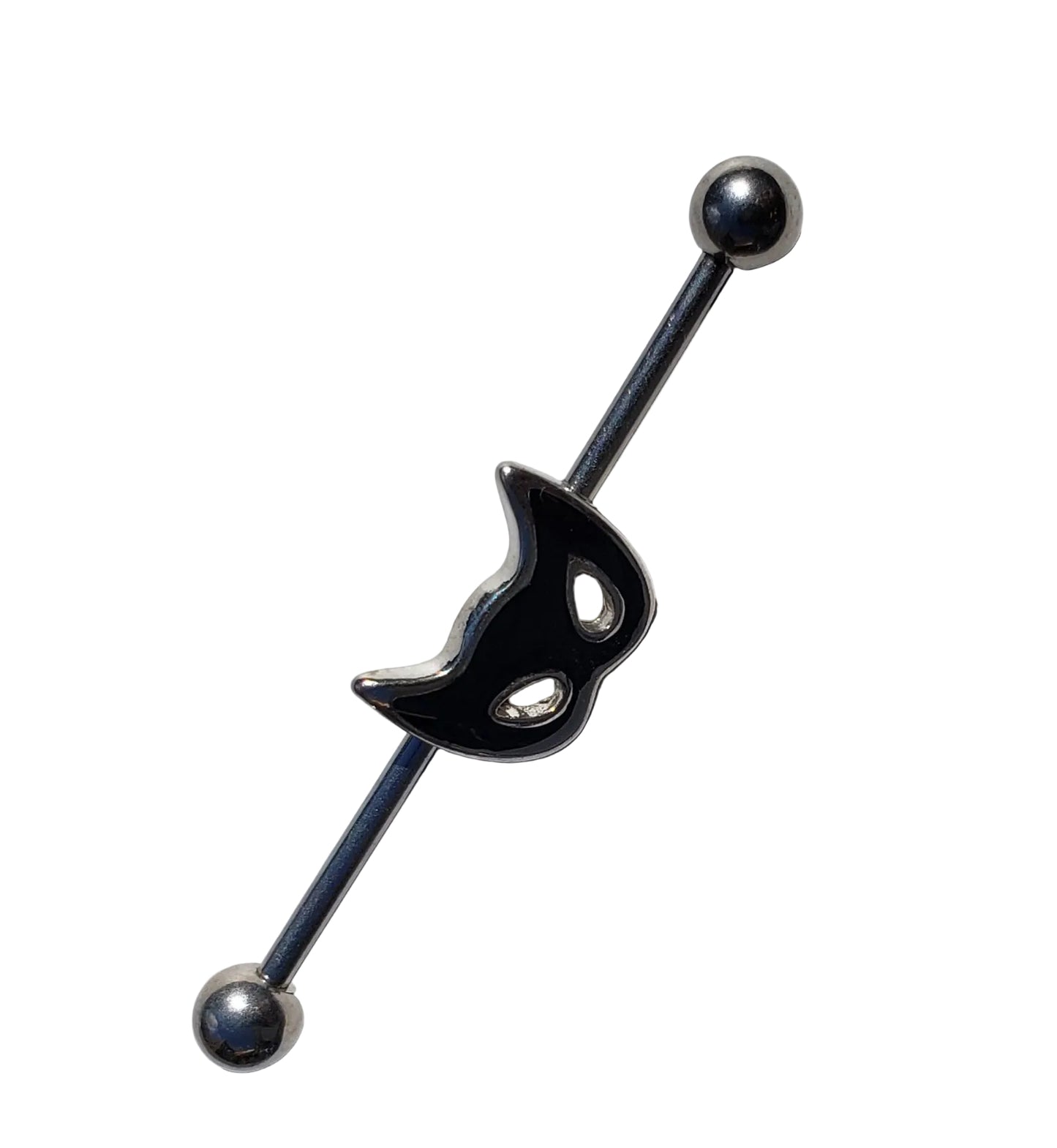 Cat Burglar Industrial Ear Barbell in 316l stainless steel close up detail