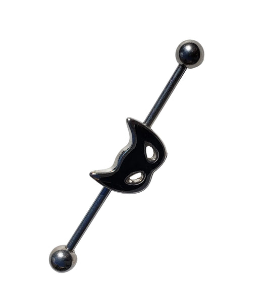 Cat Burglar Industrial Ear Barbell in 316l stainless steel close up detail
