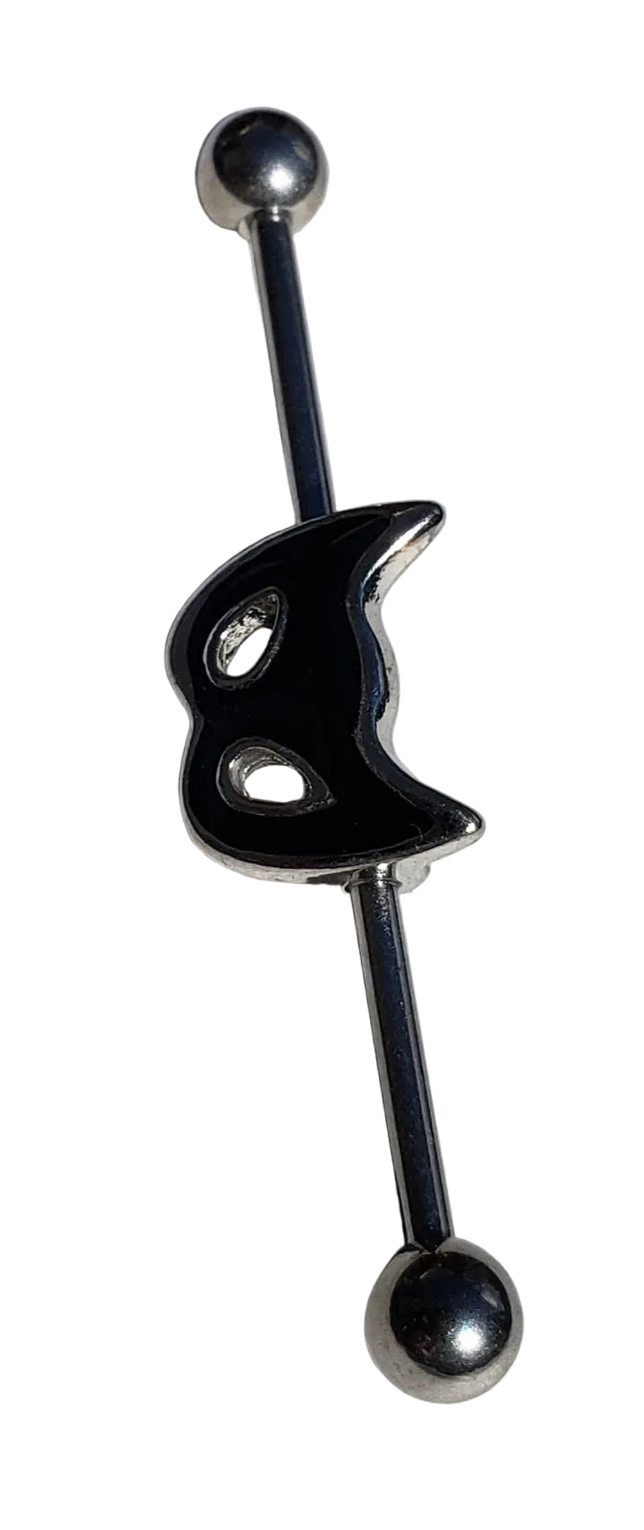 Cat Burglar Industrial Ear Barbell in 316l stainless steel left facing view