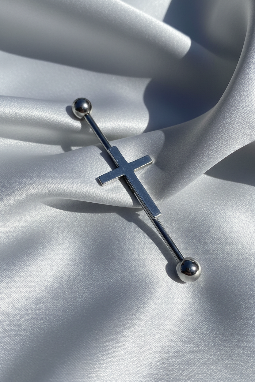 Basic Cross Industrial Ear Barbell in 316l stainless steel
