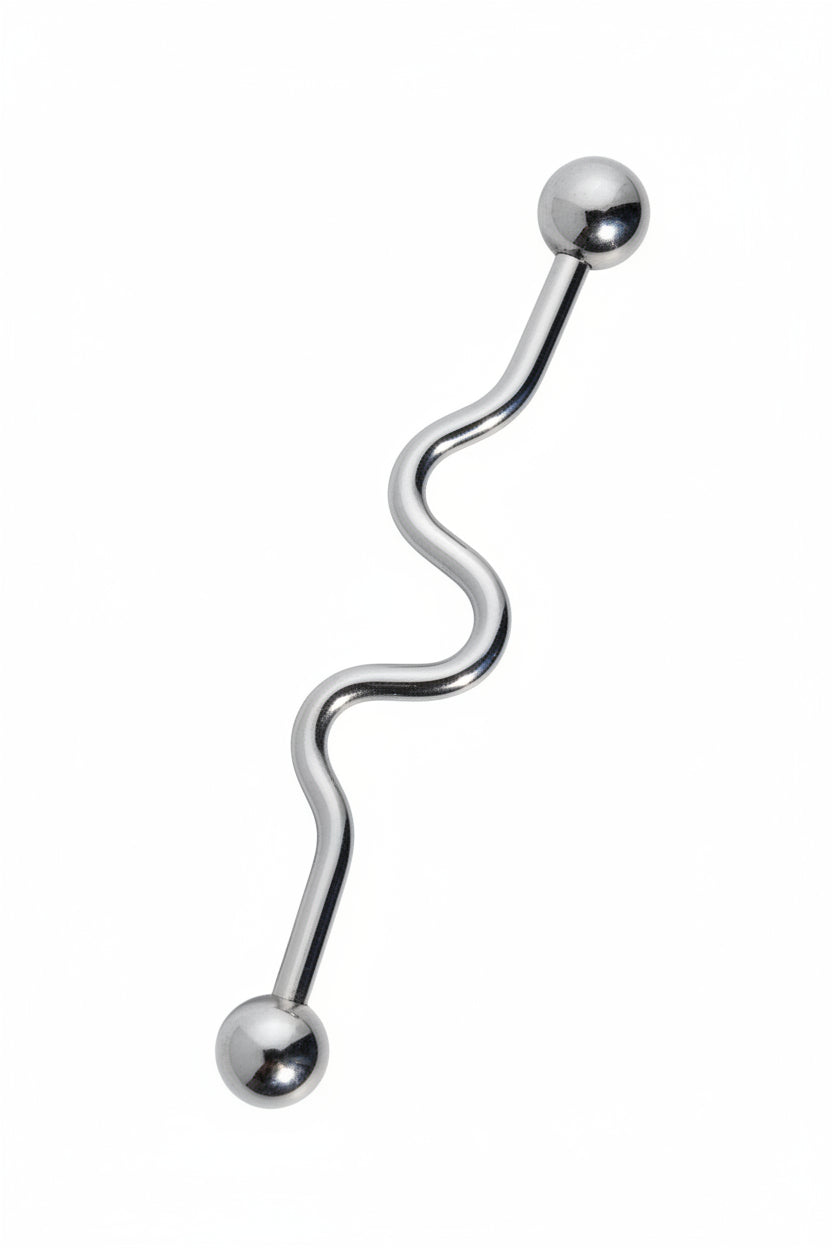 Curvy Industrial Ear Barbell in 316l stainless steel 