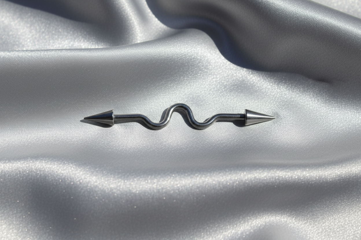 Curvy Spiked Industrial Ear Barbell in 316l stainless steel
