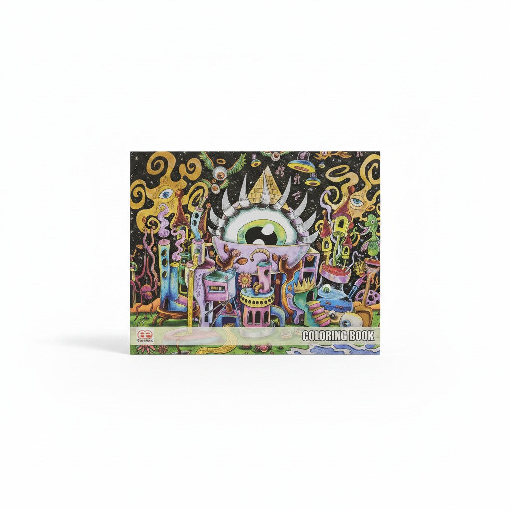 Dunkees Trippy Psychedelic Adventures Mentally Relaxing Adult Coloring Book on a white background showing front cover design in close up detail.