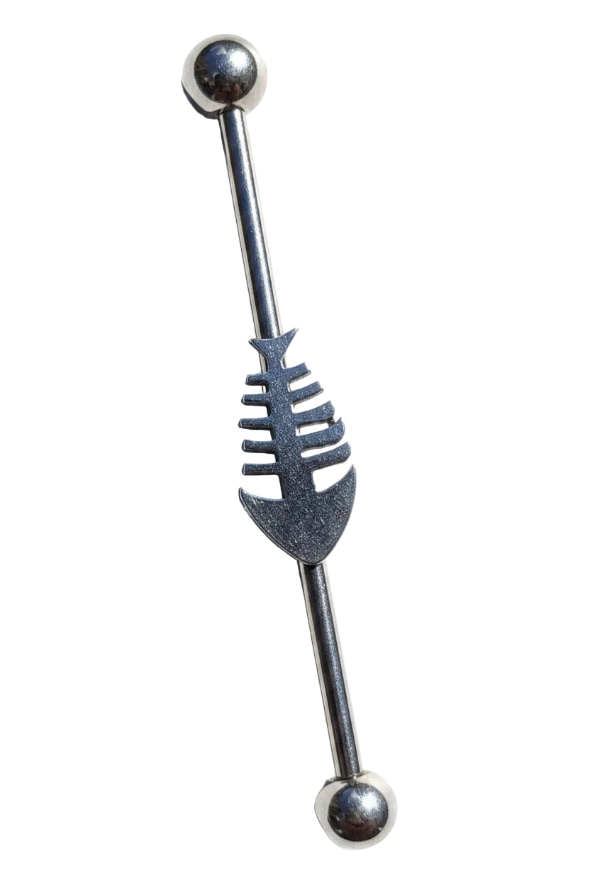 Fishbone Industrial Ear Barbell in 316l stainless steel