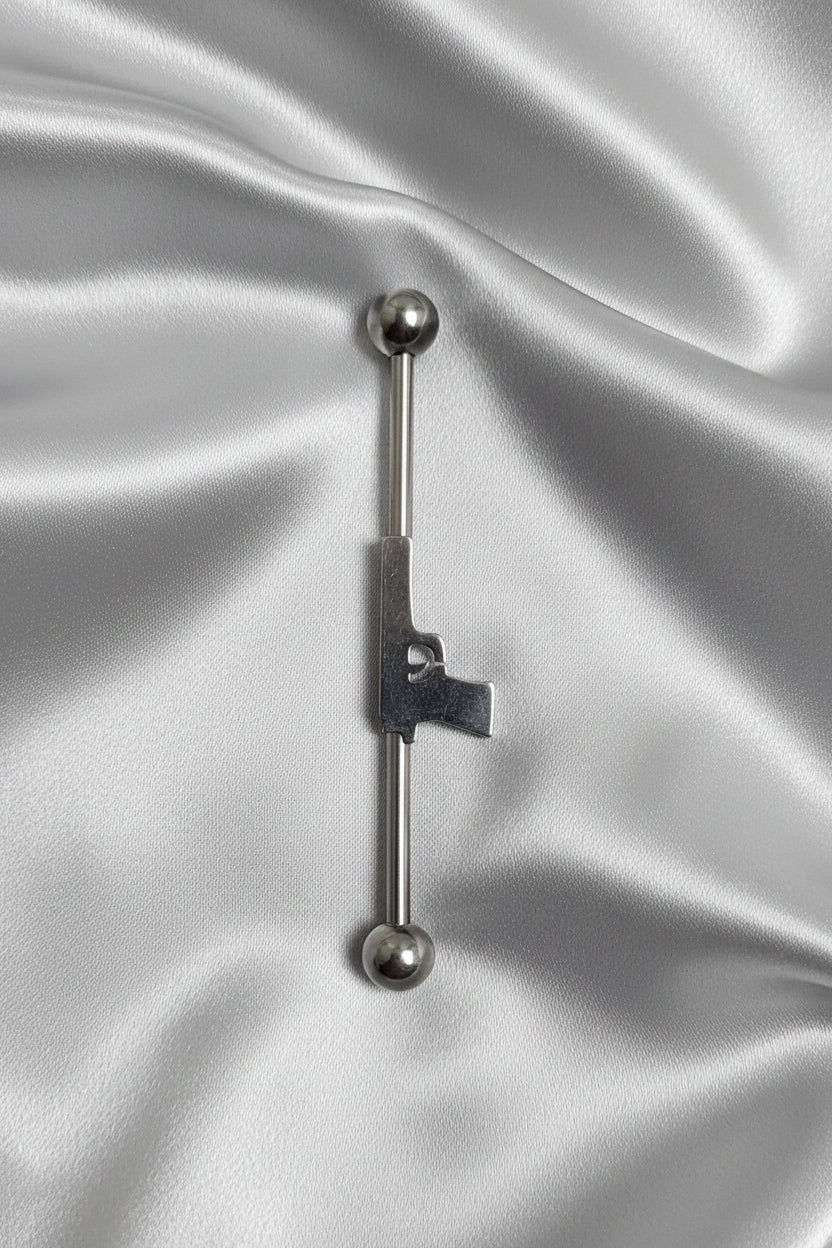 Handgun Industrial Ear Barbell  in 316l stainless steel 