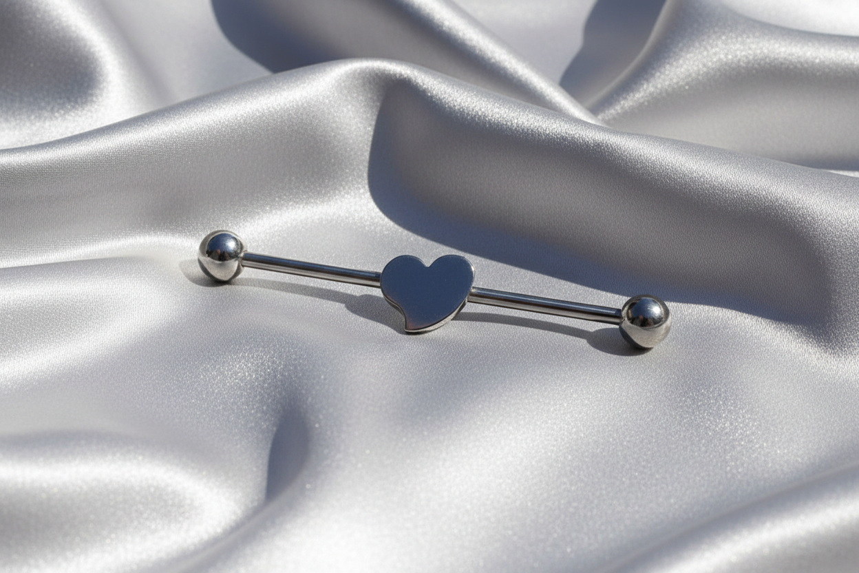 Heart Industrial Ear Barbell in 316l stainless steel