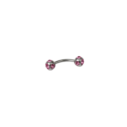 Pink Multi-Crystal Eyebrow Ring in 316l stainless steel close up detail.