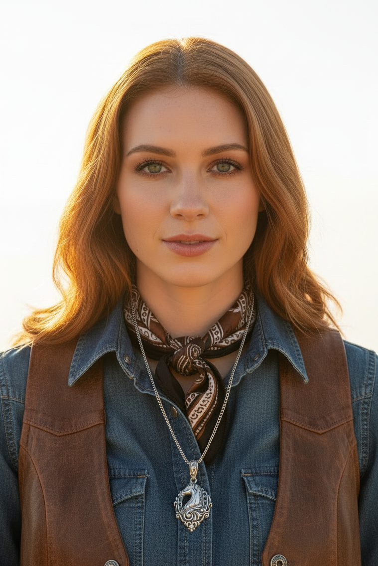 Horse Head Steel Chain Necklace in 316l stainless steel on a female model.