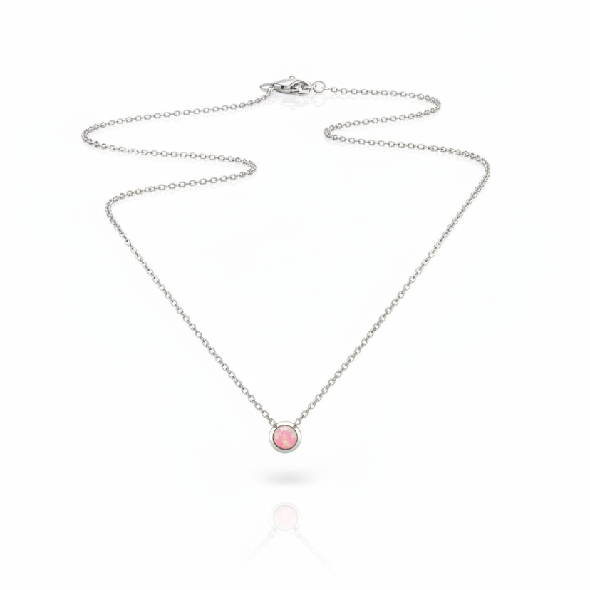 Pink Opal Steel Chain Necklace in 316l stainless steel.