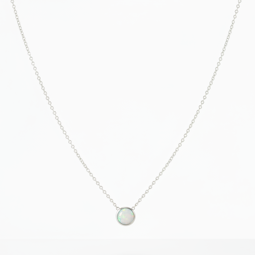 White Opal Steel Chain Necklace in 316l stainless steel.