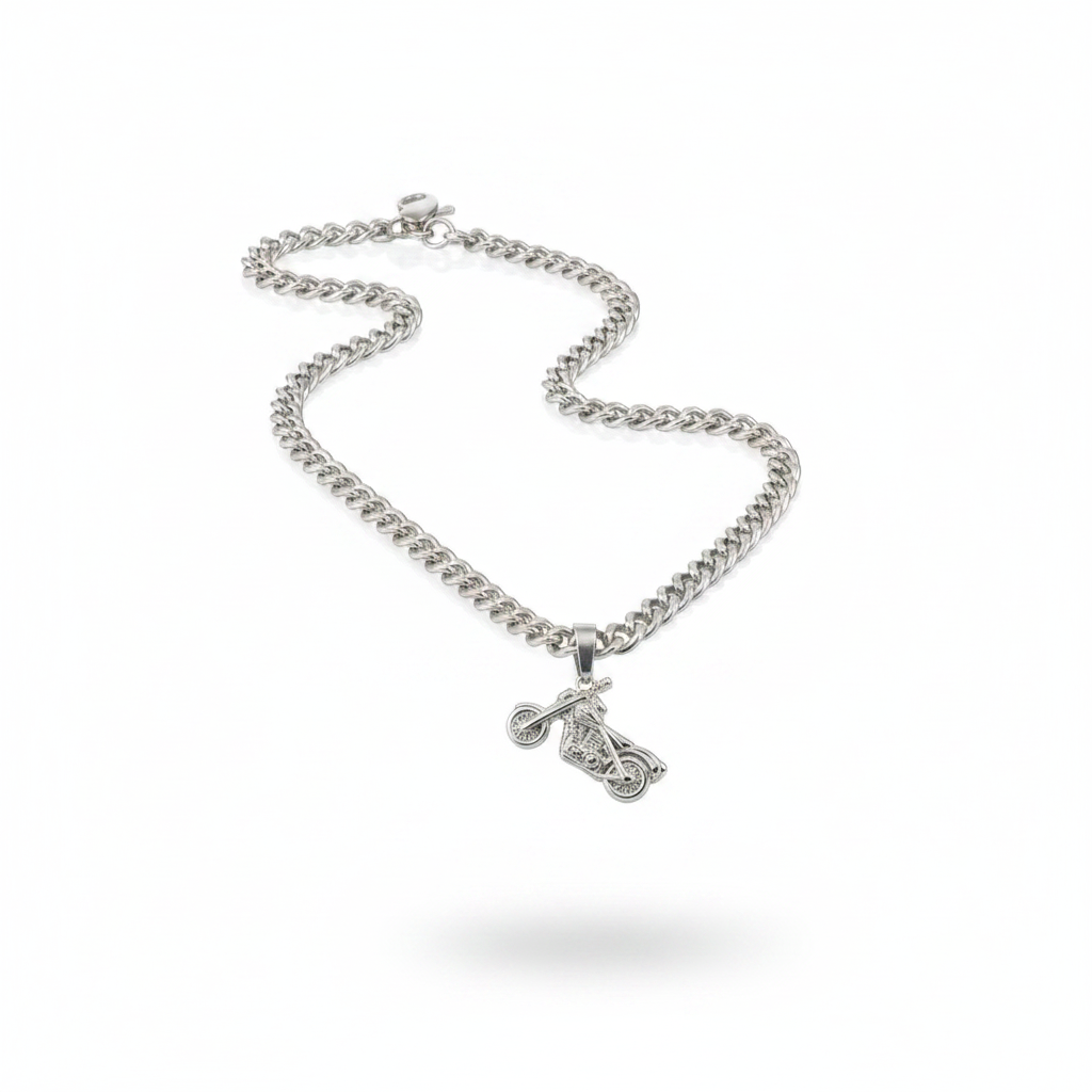 Motorcycle Steel Chain Necklace in 316l stainless steel.