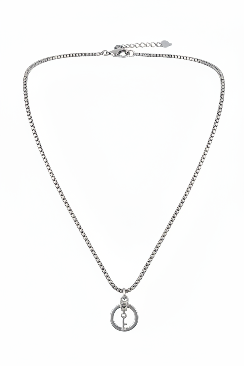 Handcuff with Key Steel Chain Necklace in 316l stainless steel.