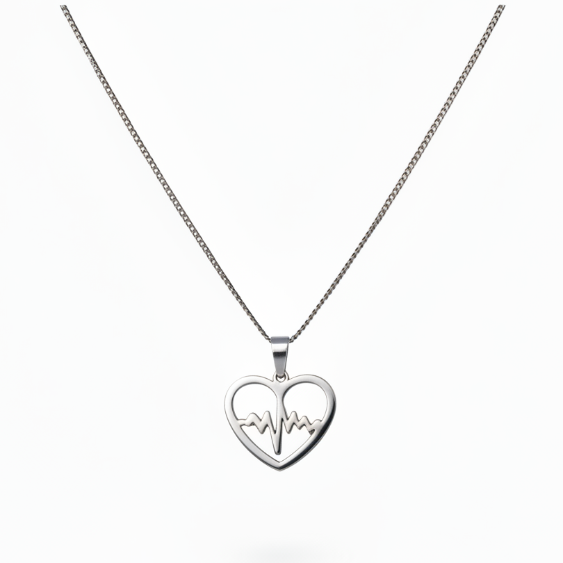 Erratic Heartbeat Steel Chain Necklace in 316l stainless steel.