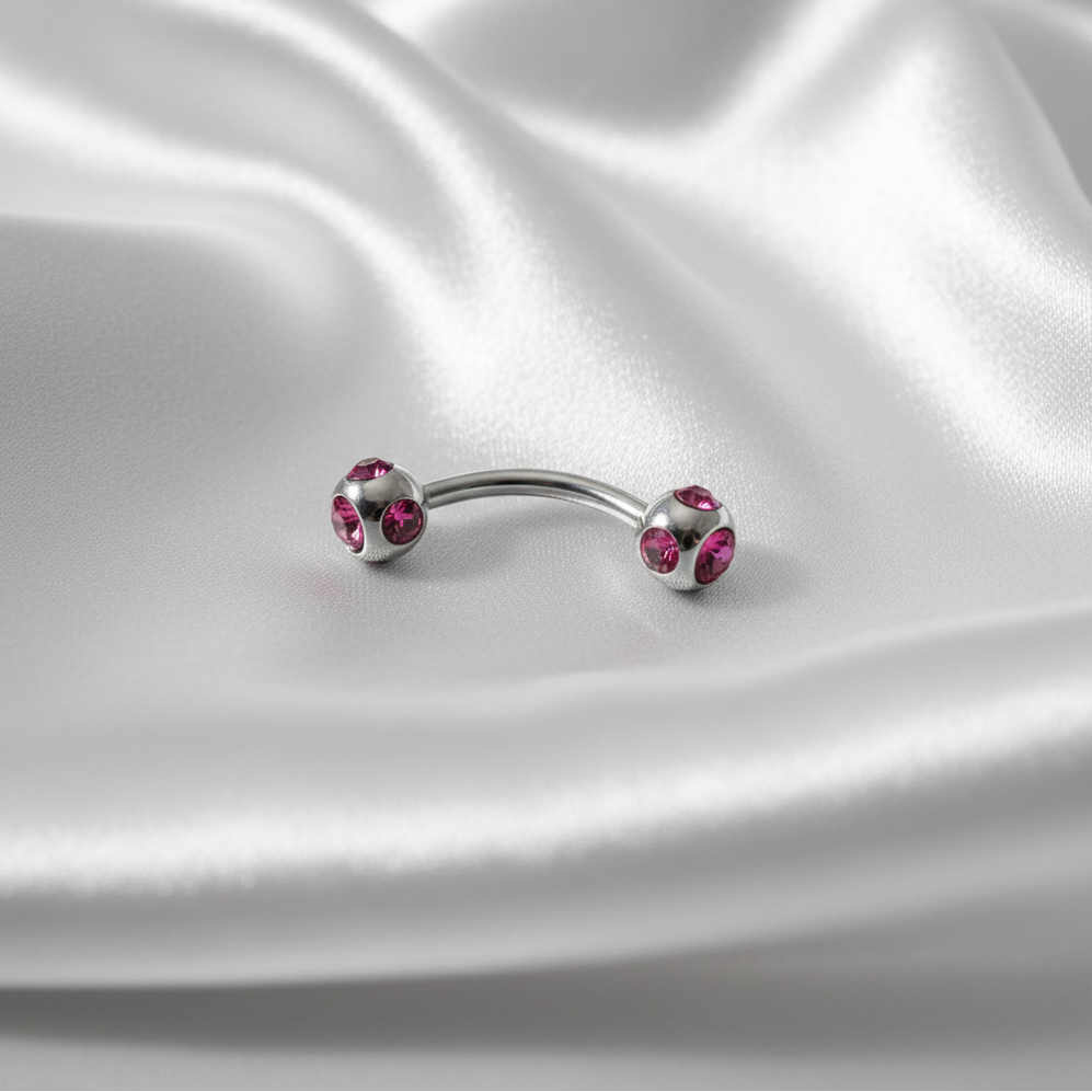 Purple Multi-Crystal Eyebrow Ring in 316l stainless steel.