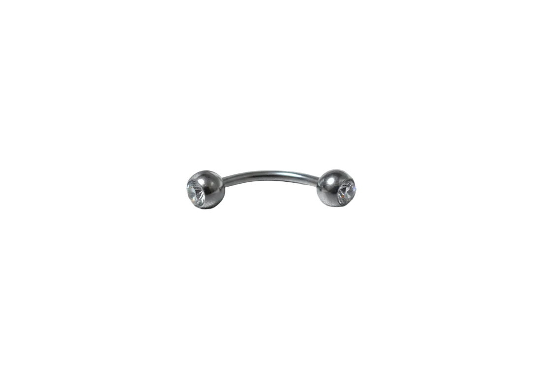 Clear Crystal Ball Eyebrow Ring in 316l stainless steel close up detail.