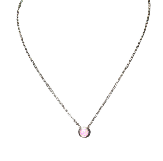 Stainless Steel Chain with Pink Opal Pendant