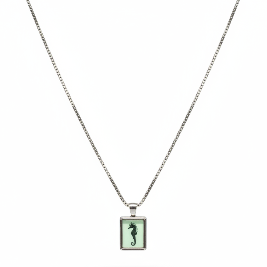 Vintage Seahorse Steel Chain Necklace in 316l stainless steel.