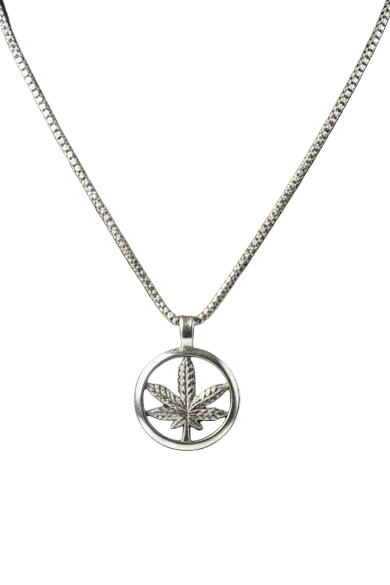 Green Leaf Steel Chain Necklace in 316l stainless steel.