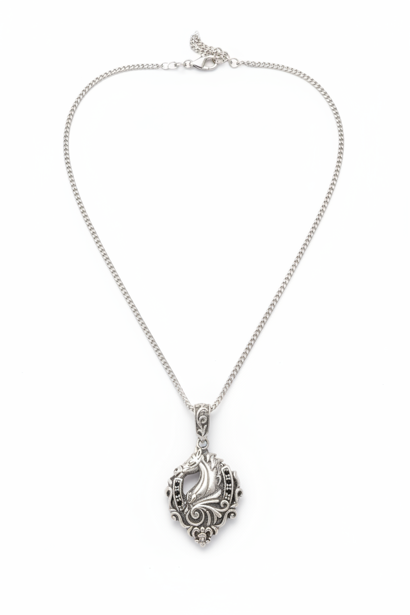 Horse Head Steel Chain Necklace in 316l stainless steel.