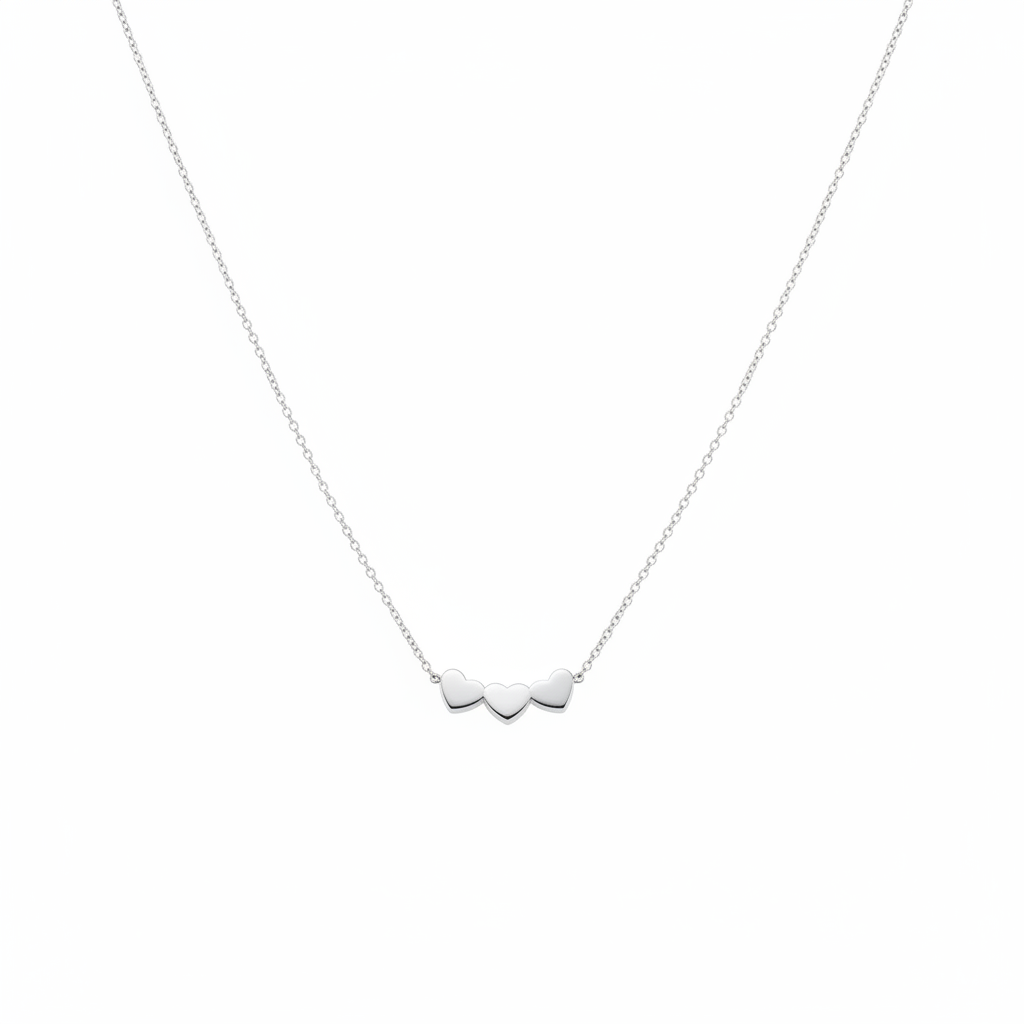 3 Hearts Steel Chain Necklace in 316l stainless steel.