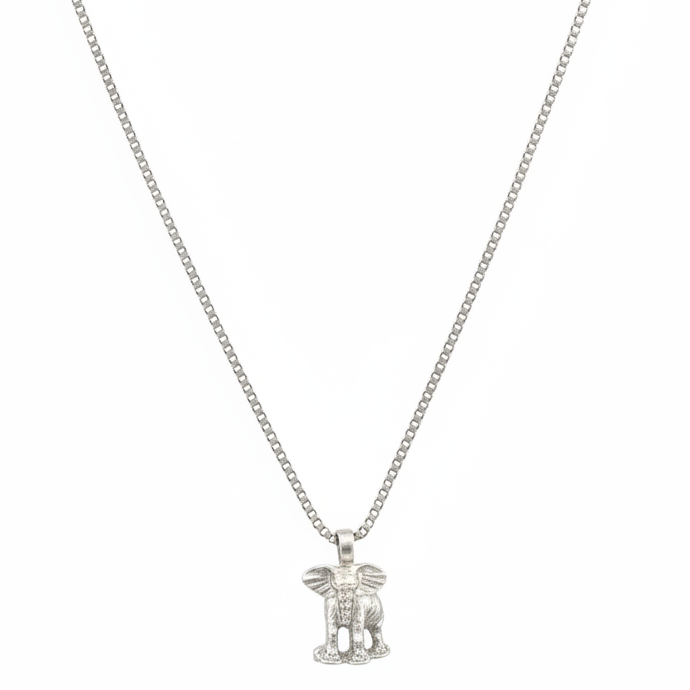 Pewter Elephant Steel Chain Necklace in 316l stainless steel.