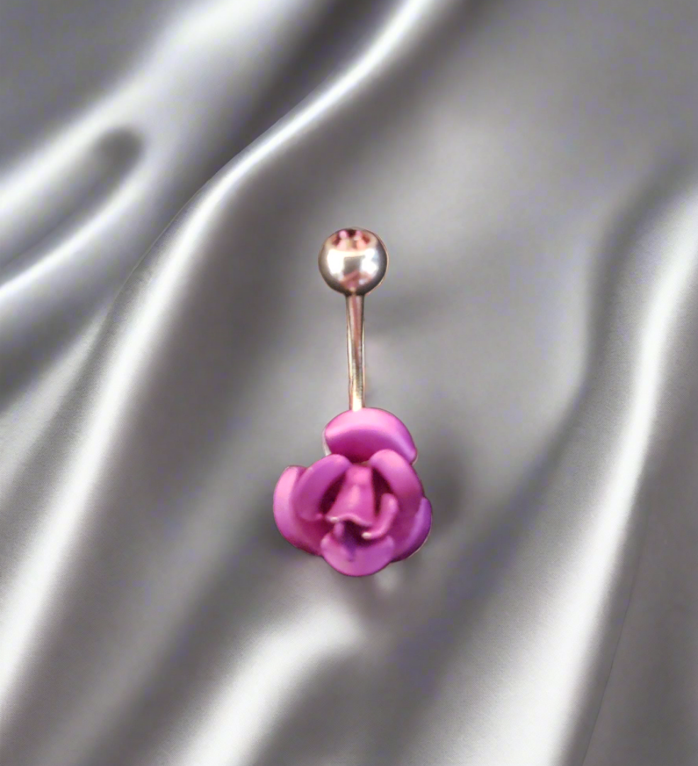 Stainless Steel Belly Piercing Pink Rose