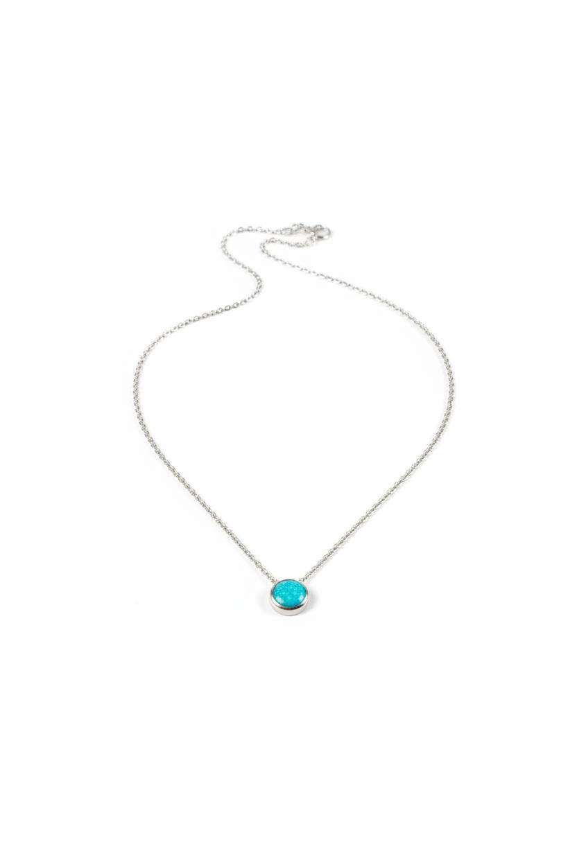 Aqua Opal Steel Chain Necklace in 316l stainless steel.