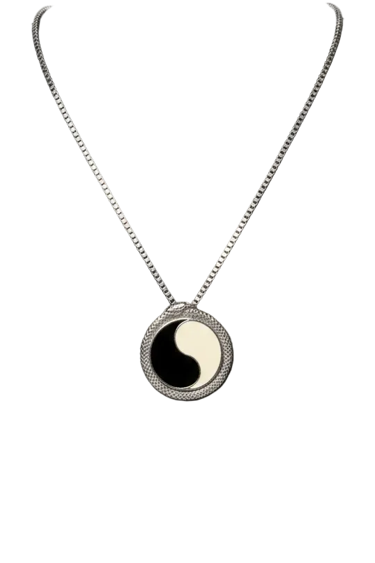 Serpentine Yin Yang Steel Chain Necklace in 316l stainless steel.