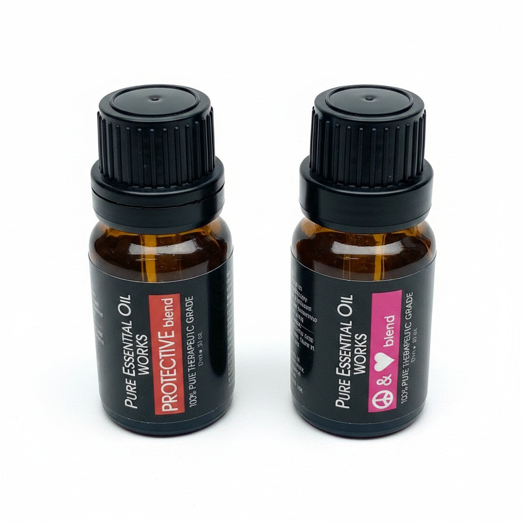 Love & Protection Essential Oil Blends 2 Pack Special on a white background close up detail.