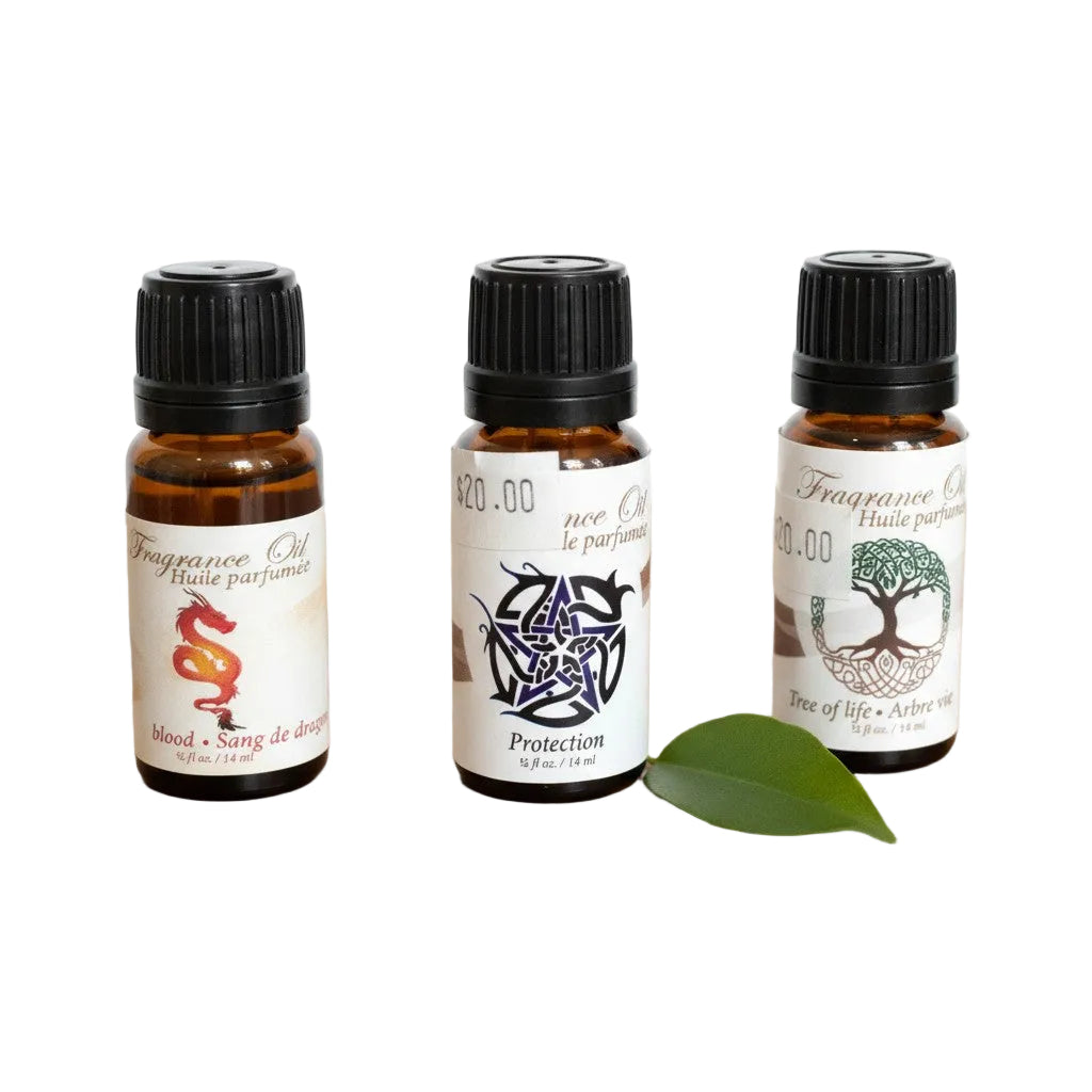 Mystic Magic Essential Oil Blends 3 Pack Special on a white background close up detail.