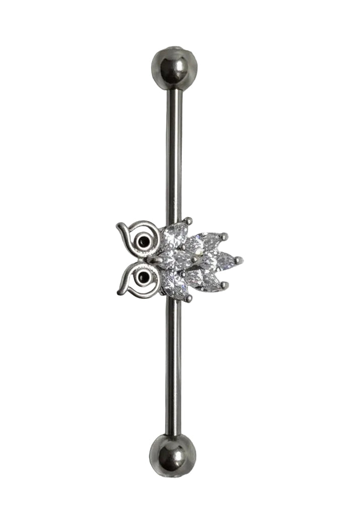Owl Industrial Ear Barbell in 316l stainless steel right side view