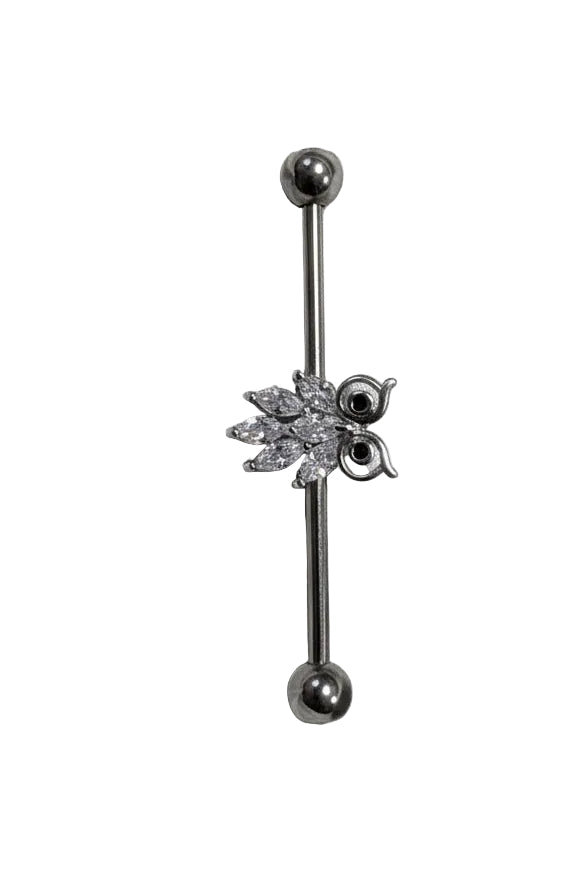 Owl Industrial Ear Barbell in 316l stainless steel left side view