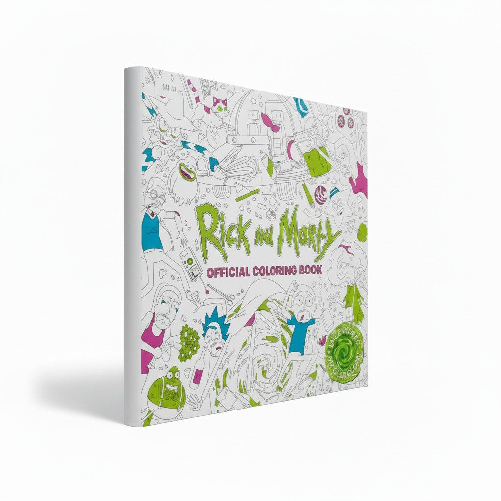 Adventures of Rick & Morty Mentally Relaxing Adult Coloring Book on a white background showing front cover design in close up detail.