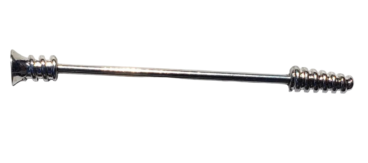 Screw Design Industrial Ear Barbell in 316l stainless steel horizontal view