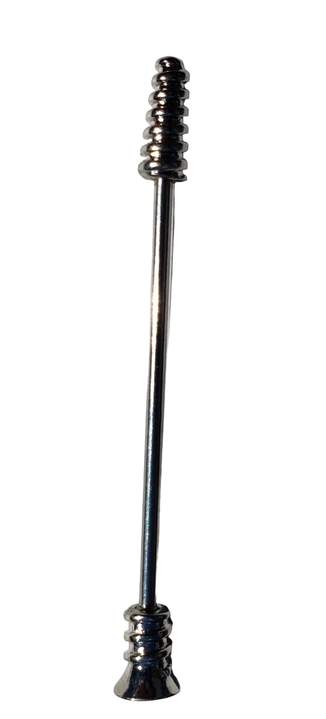 Screw Design Industrial Ear Barbell in 316l stainless steel vertical view