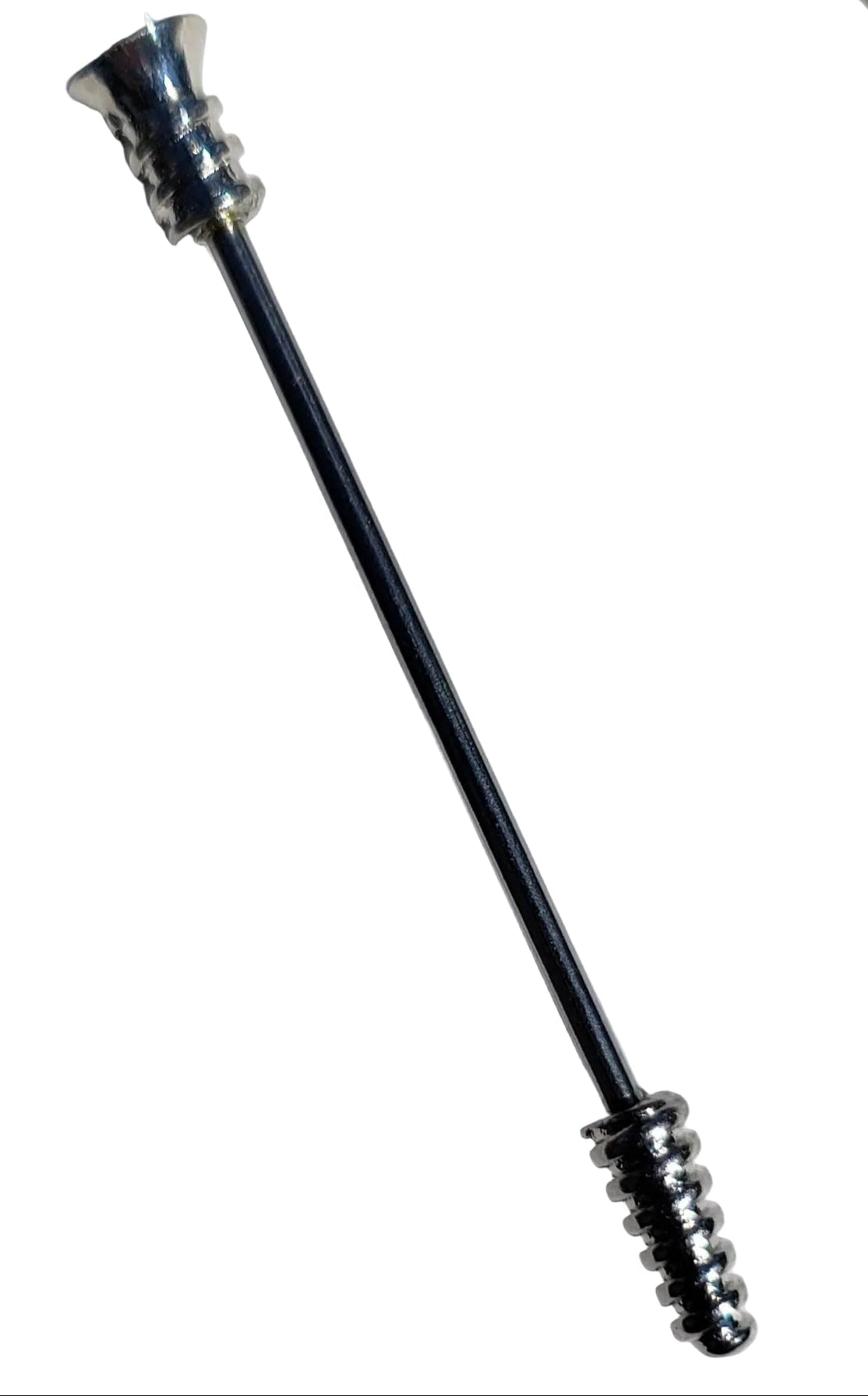 Screw Design Industrial Ear Barbell in 316l stainless steel close up detail 
