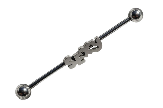 "Sexy" Industrial Ear Barbell in 316l stainless steel close up detail