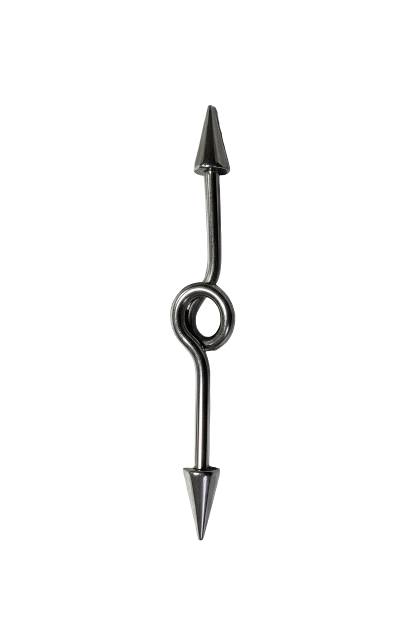 Industrial Ear Barbell with Spikes in 316l stainless steel vertical