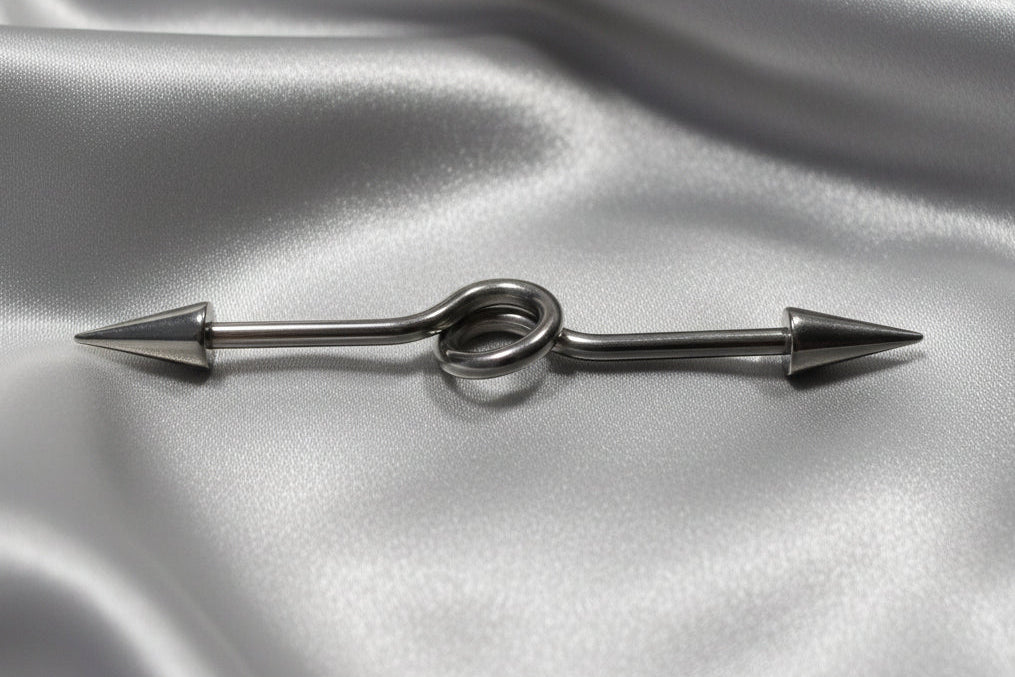 Industrial Ear Barbell with Spikes in 316l stainless steel horizontal