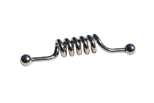 Coiled Industrial Ear Barbell in 316l stainless steel close up detail